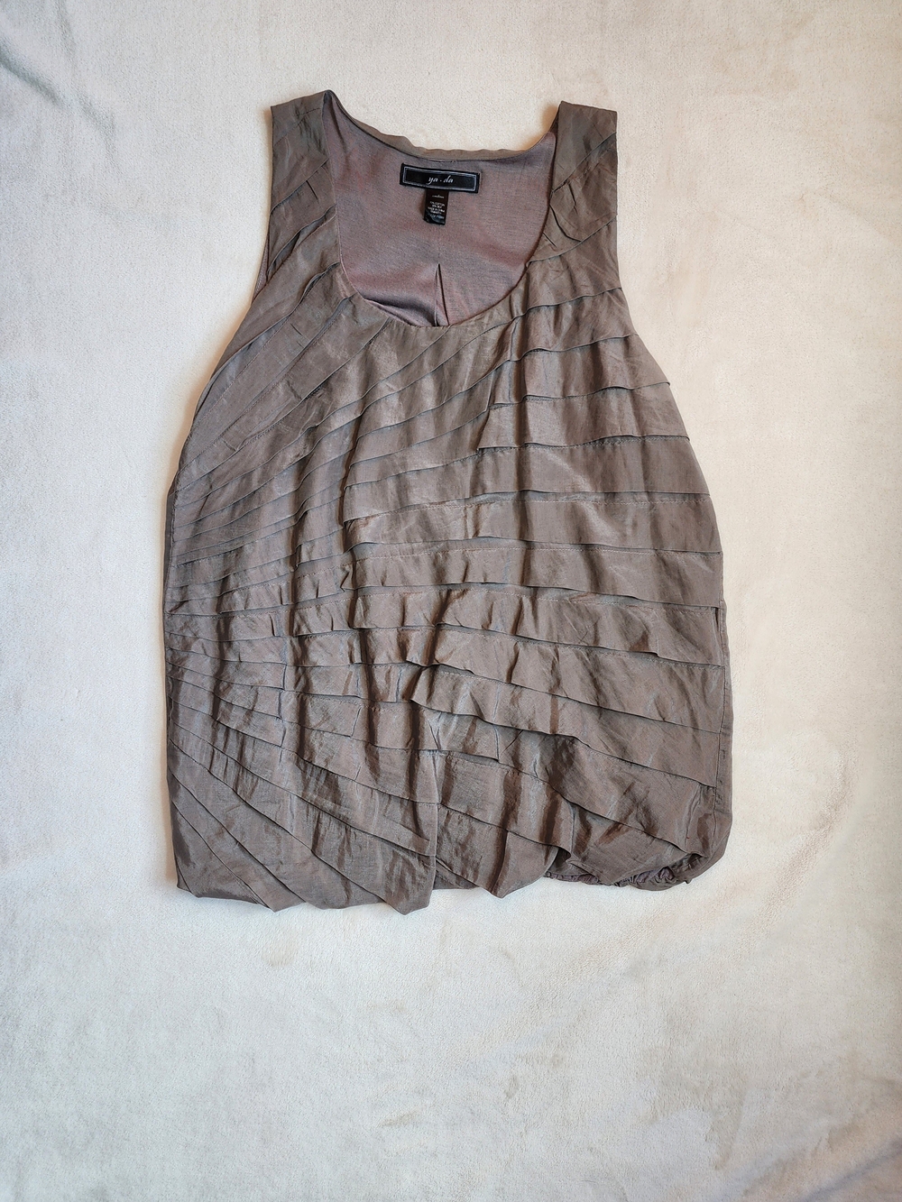 Taupe Ruffle Layered Cotton Silk Blend Scoop Neck Y2K Tank Medium